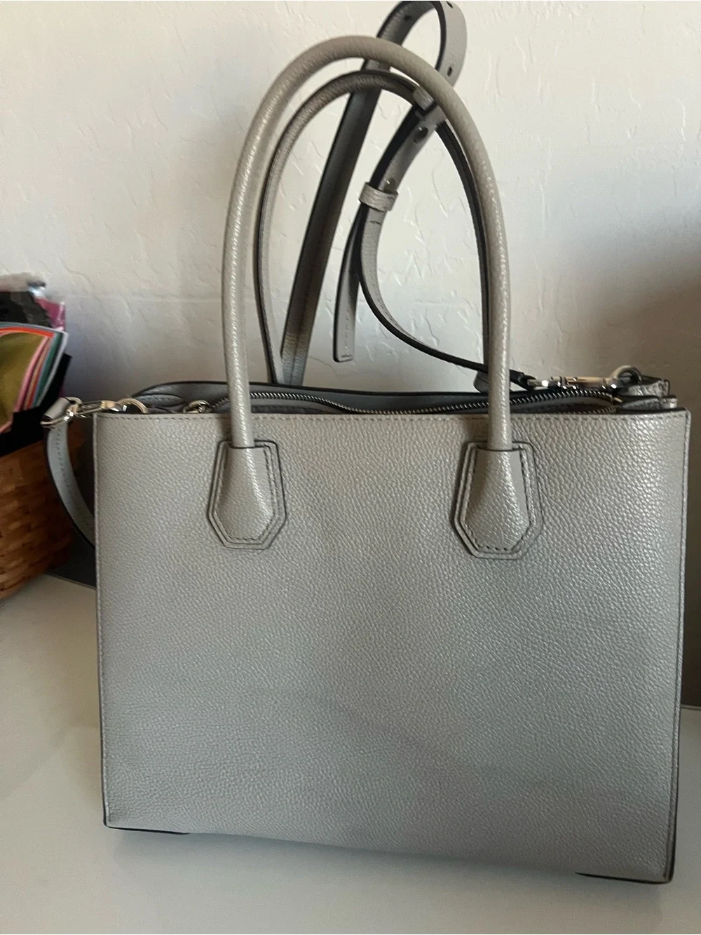 Michael Kors Metallic Silver Pebbled Leather Satchel